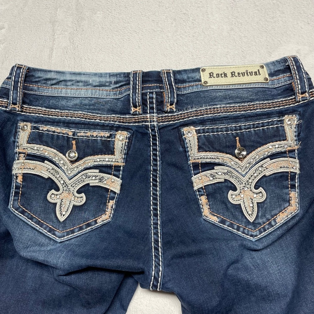 Rock Revival Easy Ankle Skinny Jeans Womens 33 Blue Contrast Stitch Y2K - Picture 6 of 14